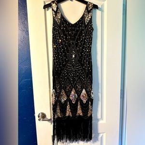 Gold sequin flapper costume dress